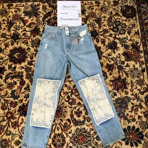 LF lace denim jeans